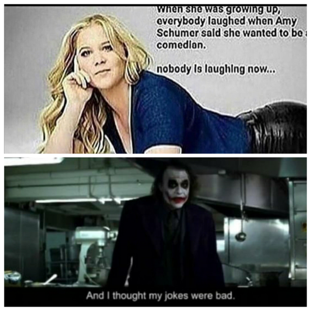 dank meme - amy schumer no one laughing - when she was growing up, overybody laughed when Amy Schumar said she wanted to be comedlon. nobody is laughing now... And I thought my jokes were bad.