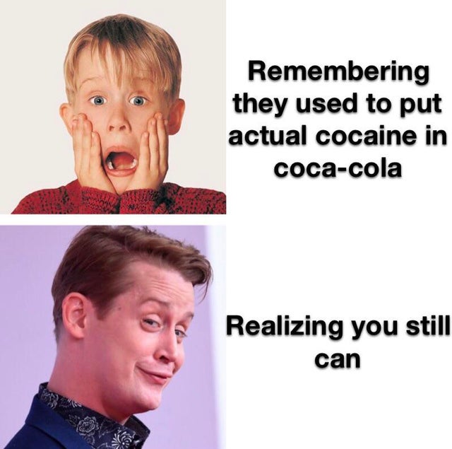 dank meme - home alone - Remembering they used to put actual cocaine in cocacola Realizing you still can
