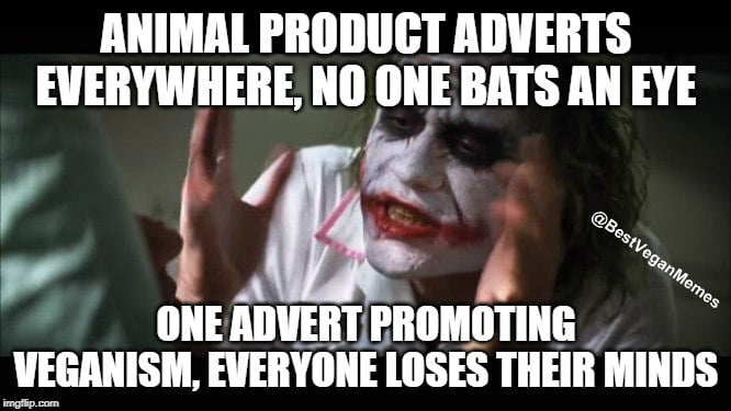 vegan meme - abortion gun control meme - Animal Product Adverts Everywhere, No One Bats An Eye One Advert Promoting Veganism, Everyone Loses Their Minds imgflip.com