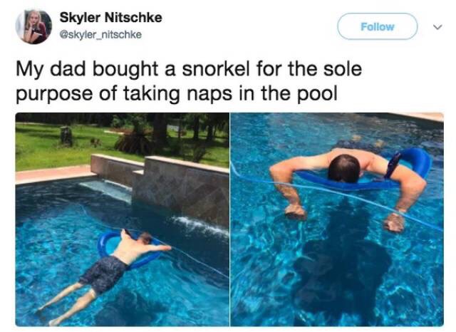 snorkels for the pool - Skyler Nitschke My dad bought a snorkel for the sole purpose of taking naps in the pool