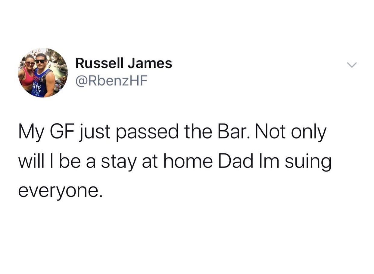 drinking on an empty stomach reddit - Russell James My Gf just passed the Bar. Not only will be a stay at home Dad Im suing everyone.