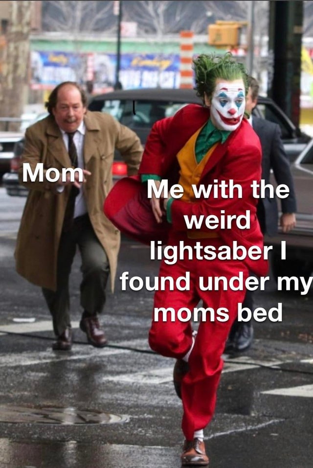 joker 2019 costume - Mom Me with the weird lightsaber | found under my moms bed
