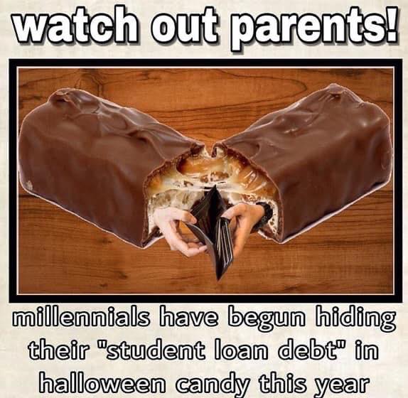 chocolate bar - watch out parents! millennials have begun hiding their "student loan debt" in halloween candy this year