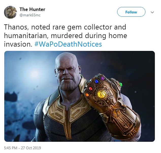 9 11 infinity war meme - The Hunter Thanos, noted rare gem collector and humanitarian, murdered during home invasion. Notices