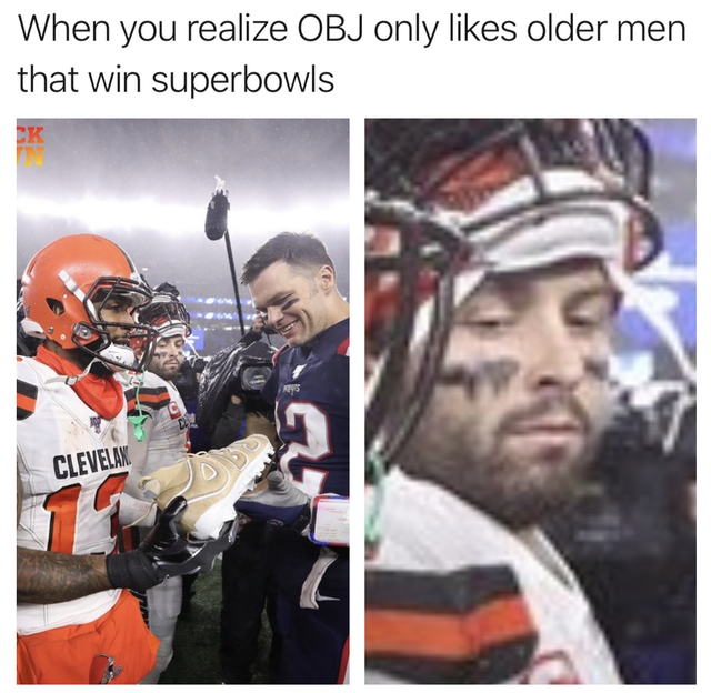 nfl meme - photo caption - When you realize Obj only older men that win superbowls Clevelax