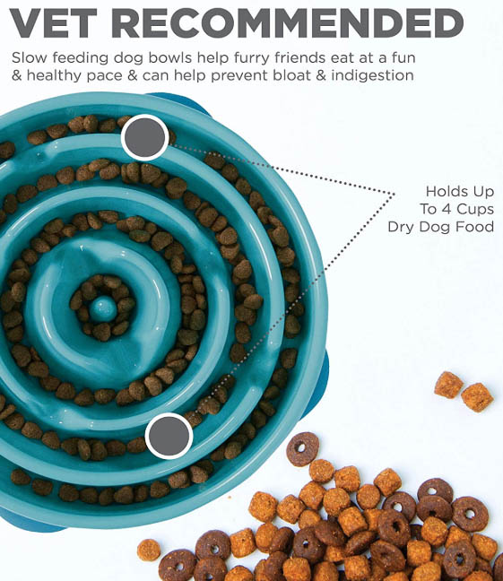 Dog - Vet Recommended Slow feeding dog bowls help furry friends eat at a fun & healthy pace & can help prevent bloat & indigestion Holds Up To 4 Cups Dry Dog Food