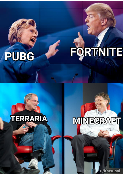 fresh meme - steve jobs bill gates and paul allen - Pubg Fortnite Terraria Minecraft uKatsunai