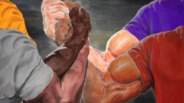 blank four-way epic handshake meme template