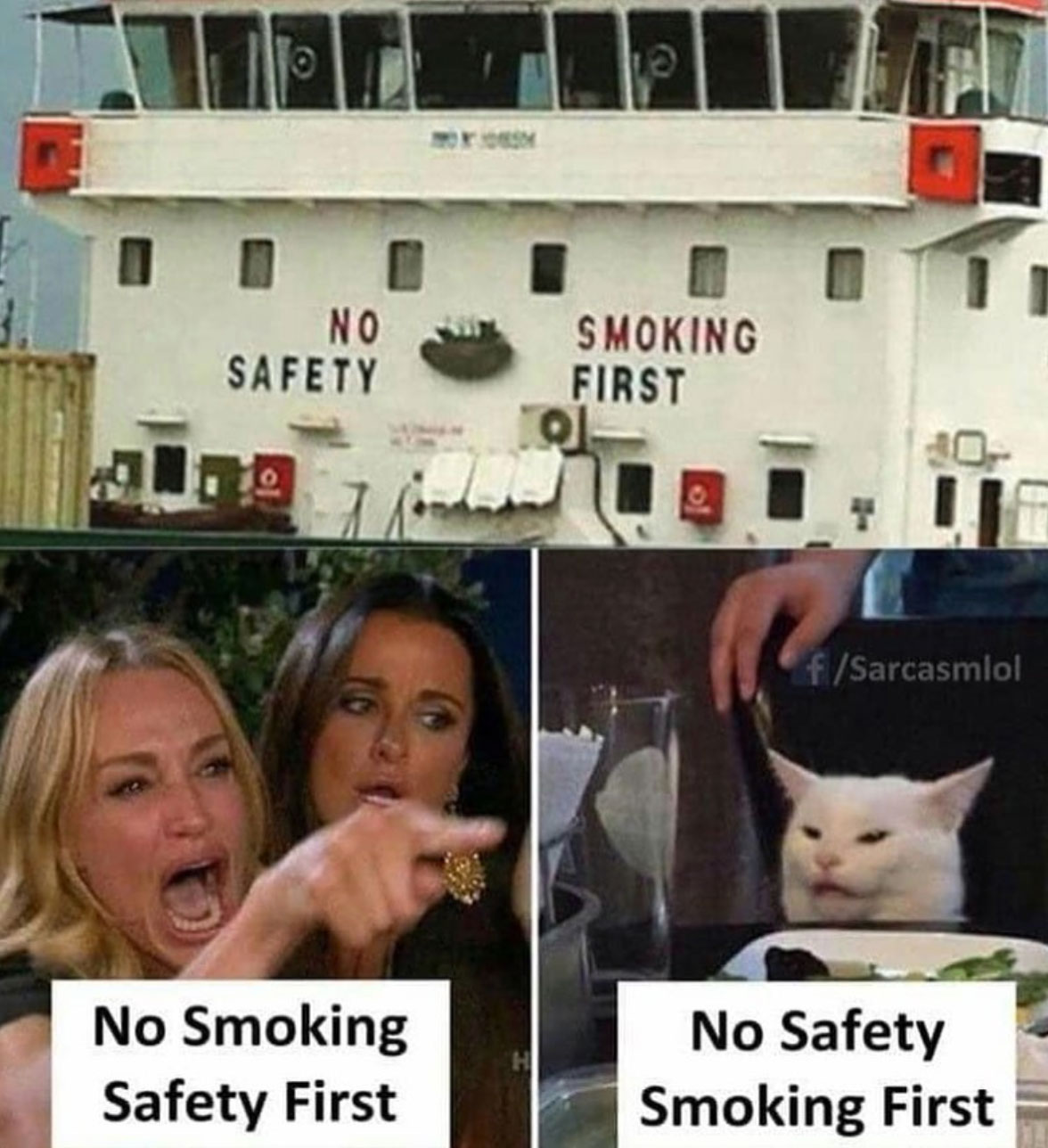 no smoking safety first - woman yelling at a cat