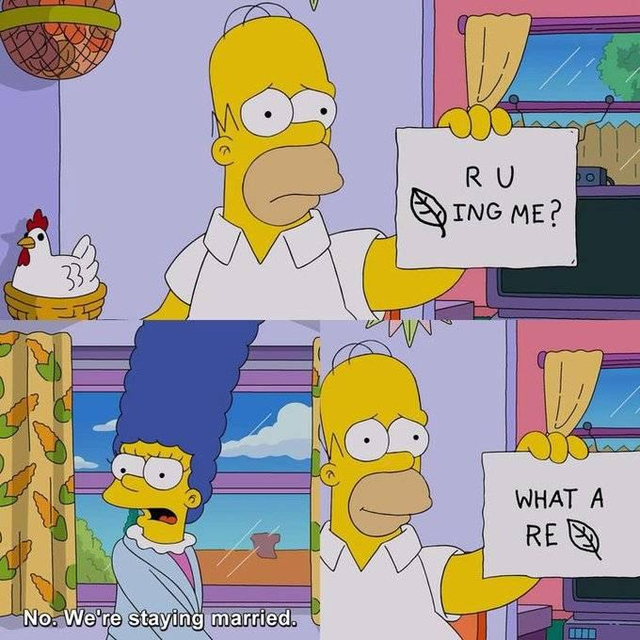 wholesome meme - marge simpson dance meme - A Ru Qing Me? What A Reb No. We're staying married.