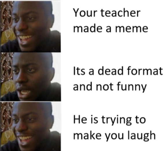 wholesome meme - smile - Your teacher made a meme Its a dead format and not funny He is trying to make you laugh