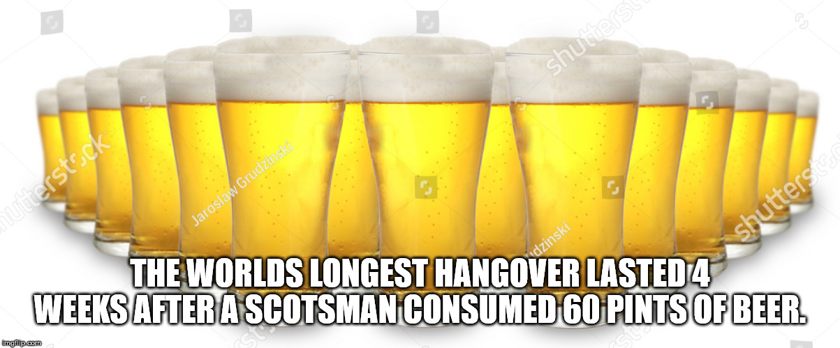 alcoholic drinks - shutters nutterstock Jaroslaw Grudzinski shutterst dzinski The Worlds Longest Hangover Lasted 4 Weeks After A Scotsman Consumed 60 Pints Of Beer imgilip.com