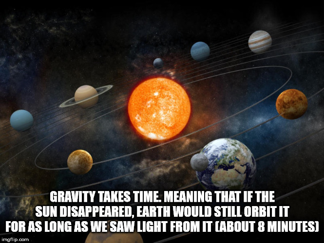 atmosphere - Gravity Takes Time. Meaning That If The Sundisappeared Earth Would Still Orbit It For As Long As We Saw Light From It Cabout 8 Minutes imgflip.com
