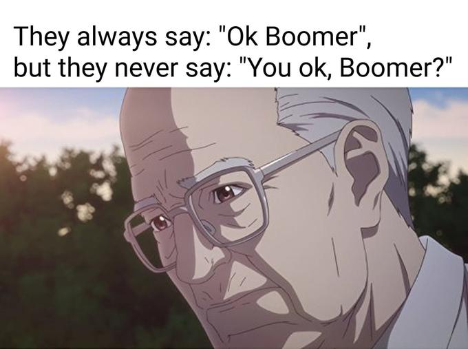 ok boomer meme - old grandpa anime - They always say