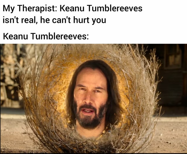 photo caption - My Therapist Keanu Tumblereeves isn't real, he can't hurt you Keanu Tumblereeves