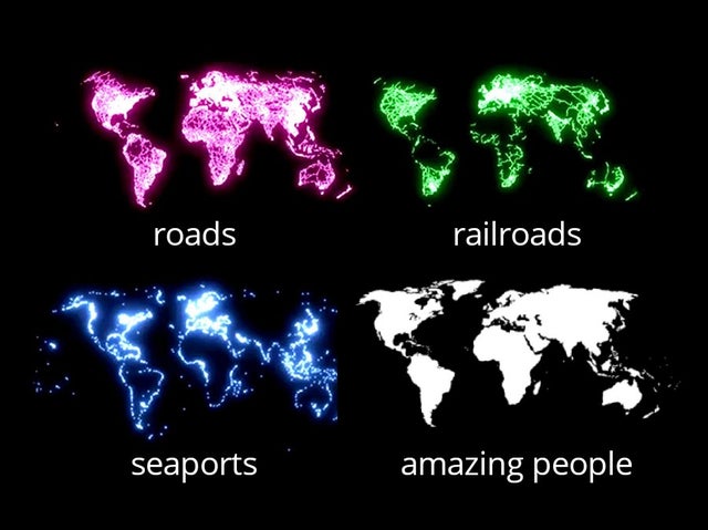 best wholesome meme - world map - roads railroads seaports amazing people