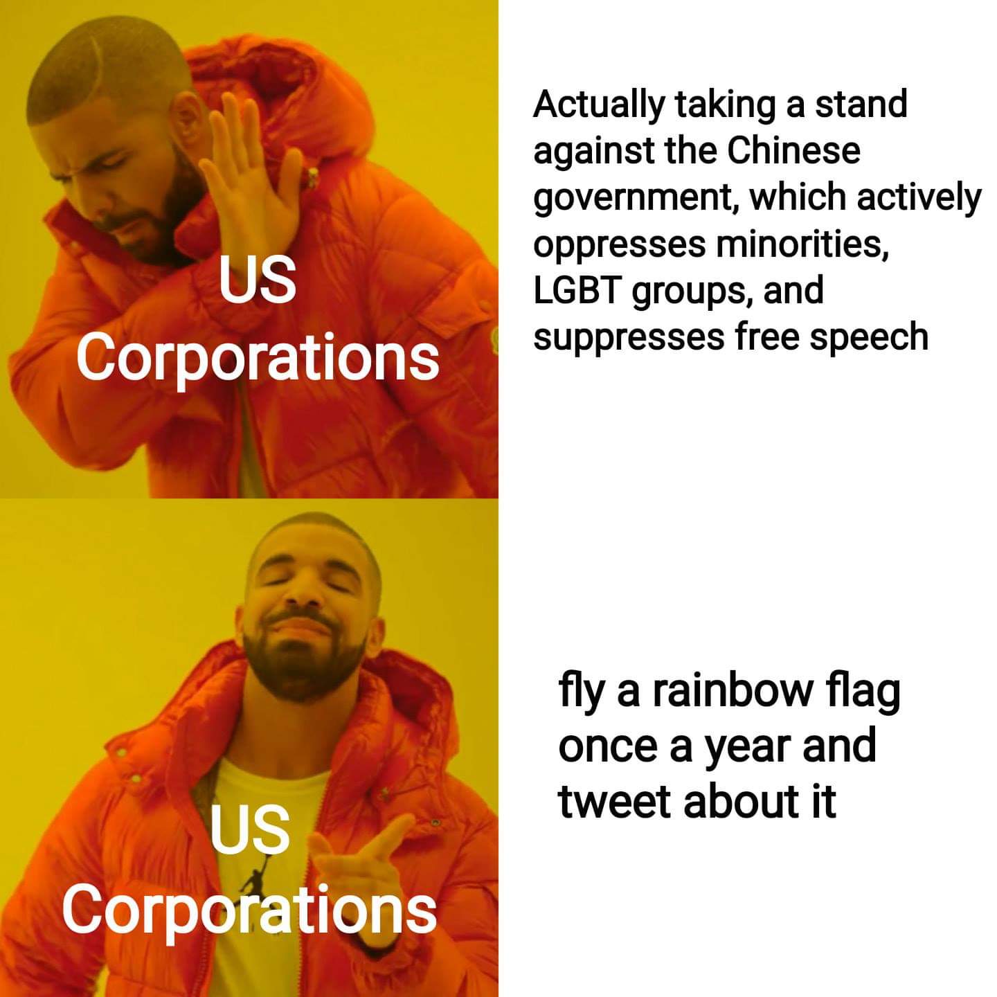 r technicallythetruth - Actually taking a stand against the Chinese government, which actively oppresses minorities, Lgbt groups, and suppresses free speech Us Corporations fly a rainbow flag once a year and tweet about it Us Corporations