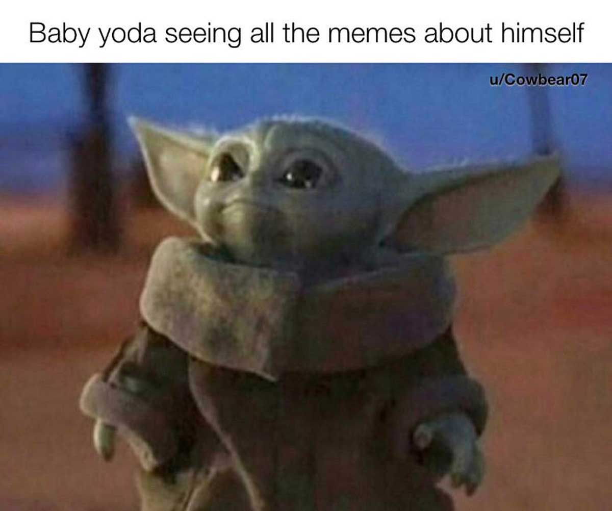 photo caption - Baby yoda seeing all the memes about himself uCowbear07