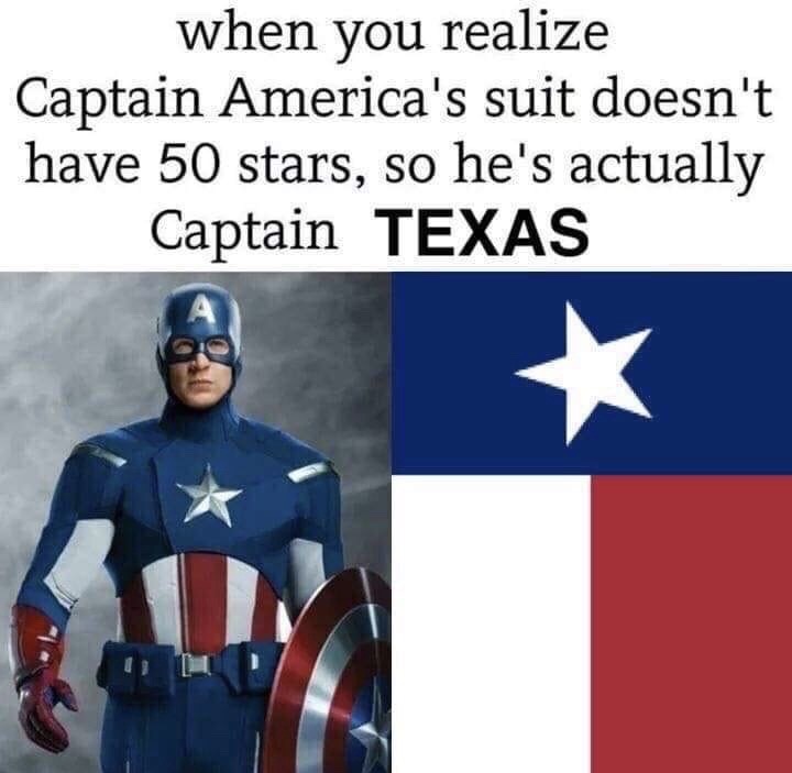captain america puerto rico - when you realize Captain America's suit doesn't have 50 stars, so he's actually Captain Texas