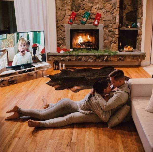 couple and fireplace instagram