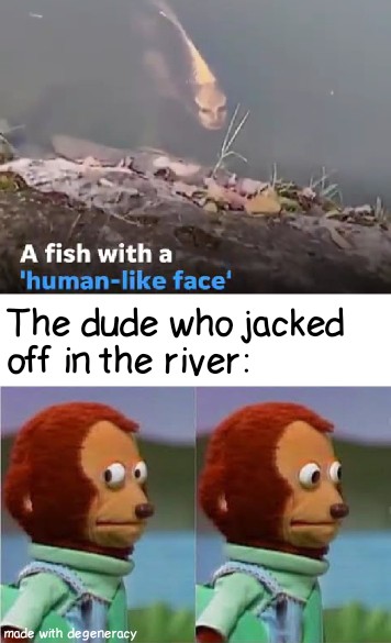 dank meme - volkswagen founder meme - A fish with a 'human face' The dude who jacked off in the river made with degeneracy
