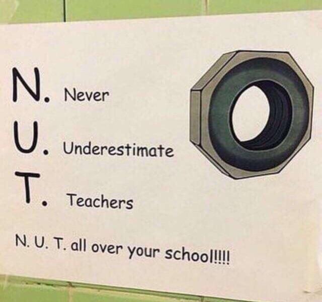 nut all over school meme - Never Underestimate . Teachers N. U. T. all over your school!!!!