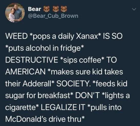 petty quotes for your girlfriend - Bear Weed pops a daily Xanax Is So puts alcohol in fridge Destructive sips coffee To American makes sure kid takes their Adderall Society. feeds kid sugar for breakfast Don'T lights a cigarette Legalize It pulls into McD