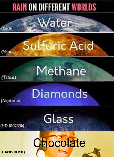 dank - Rain On Different Worlds Barth Water Sulfuric Acid Venus Methane Titan Diamonds Neptune Glass Hd 189733b Chocolate Earth 2010