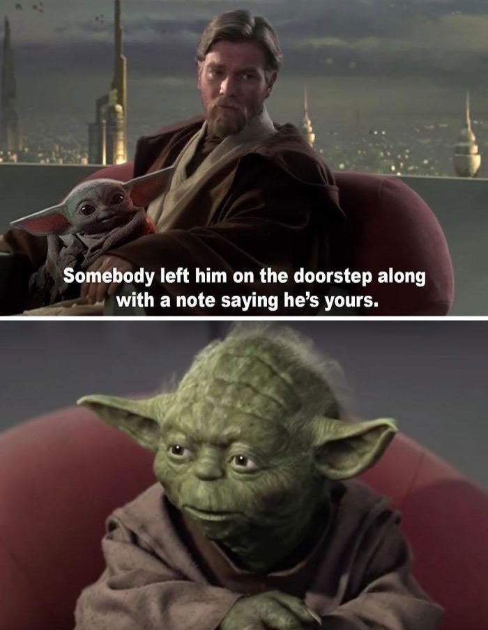 yoda quotes funny - Somebody left him on the doorstep along with a note saying he's yours.