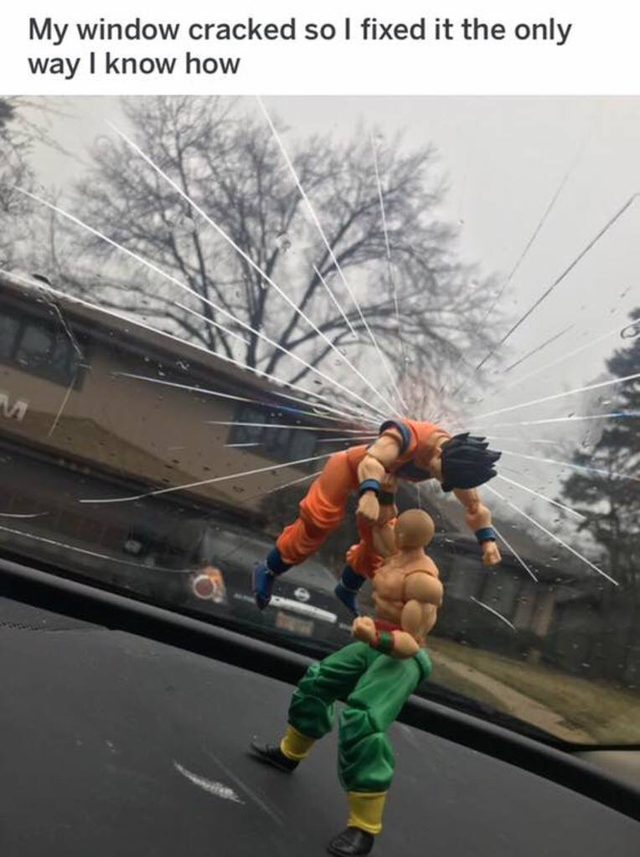 goku cracked windshield - My window cracked so I fixed it the only way I know how
