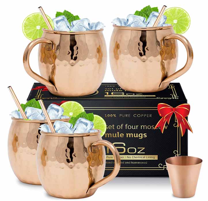 moscow mule mugs - 100% Pure Copper Set of four mosky mule mugs Soz Ct Pureberi No Chemical Lining and r ed and hammered