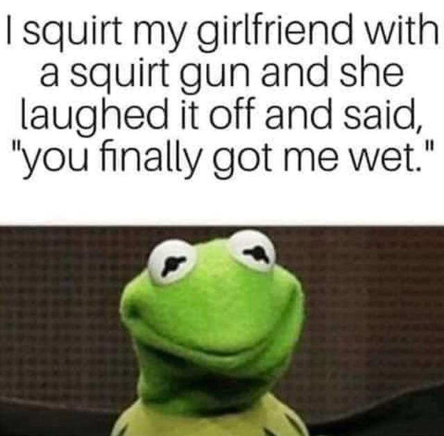 Internet meme - | squirt my girlfriend with a squirt gun and she laughed it off and said, "you finally got me wet."