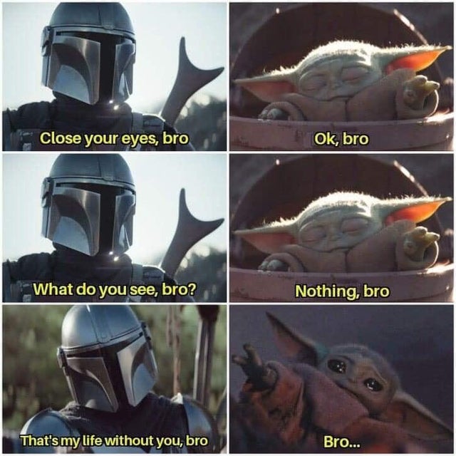 The Mandalorian - Close your eyes, bro Ok, bro What do you see, bro? Nothing, bro That's my life without you, bro Bro...