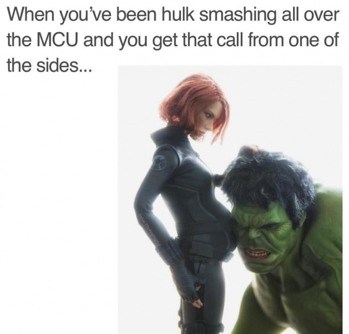 black widow and hulk - When you've been hulk smashing all over the Mcu and you get that call from one of the sides...