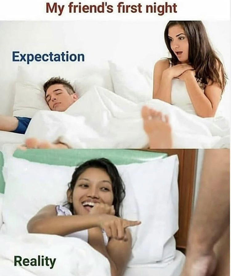 night time erection - My friend's first night Expectation Reality