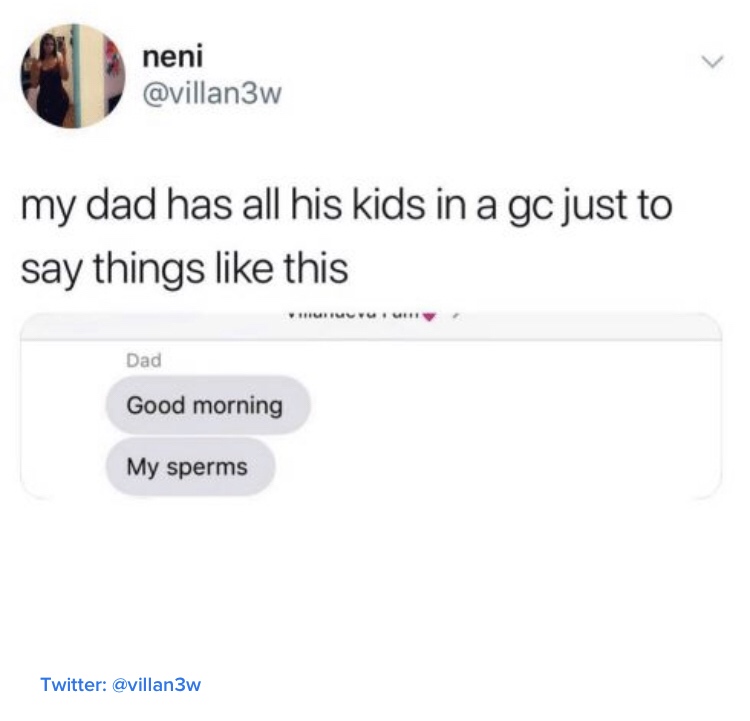 dad meme - diagram - neni my dad has all his kids in a gc just to say things this Turu. Dad Good morning My sperms Twitter
