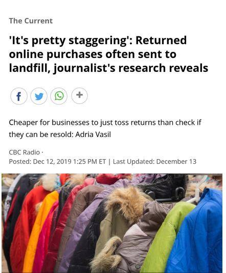 rack of coats - The Current 'It's pretty staggering' Returned online purchases often sent to landfill, journalist's research reveals Cheaper for businesses to just toss returns than check if they can be resold Adria Vasil Cbc Radio Posted Et Last Updated 