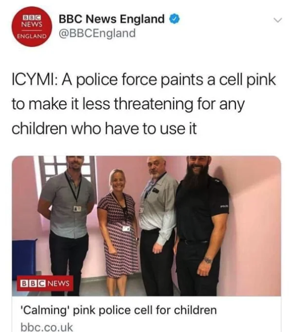 boring dystopia reddit - Bbc News England Bbc News England Icymi A police force paints a cell pink to make it less threatening for any children who have to use it Bbc News 'Calming' pink police cell for children bbc.co.uk