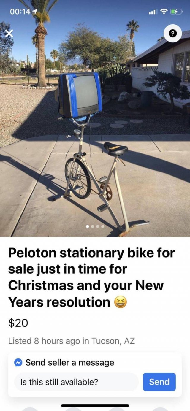 asphalt - 1 Peloton stationary bike for sale just in time for Christmas and your New Years resolution $20 Listed 8 hours ago in Tucson, Az Send seller a message Is this still available? Send