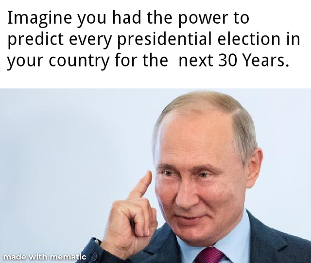 Imagine you had the power to predict every presidential election in your country for the next 30 Years. made with mematic