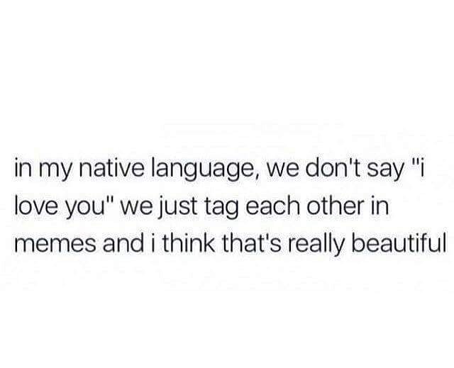 savage quotes for boys - in my native language, we don't say "i love you" we just tag each other in memes and i think that's really beautiful