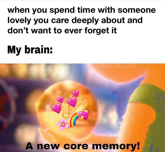 meme - my brain memes - when you spend time with someone lovely you care deeply about and don't want to ever forget it My brain Ford A new core memory!