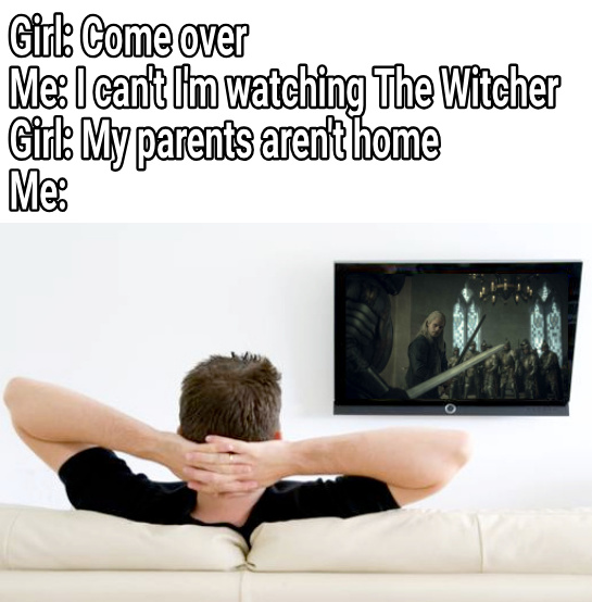 the witcher meme - Girl Come over Me I cant lm watching The Witcher Girl My parents arent home Me