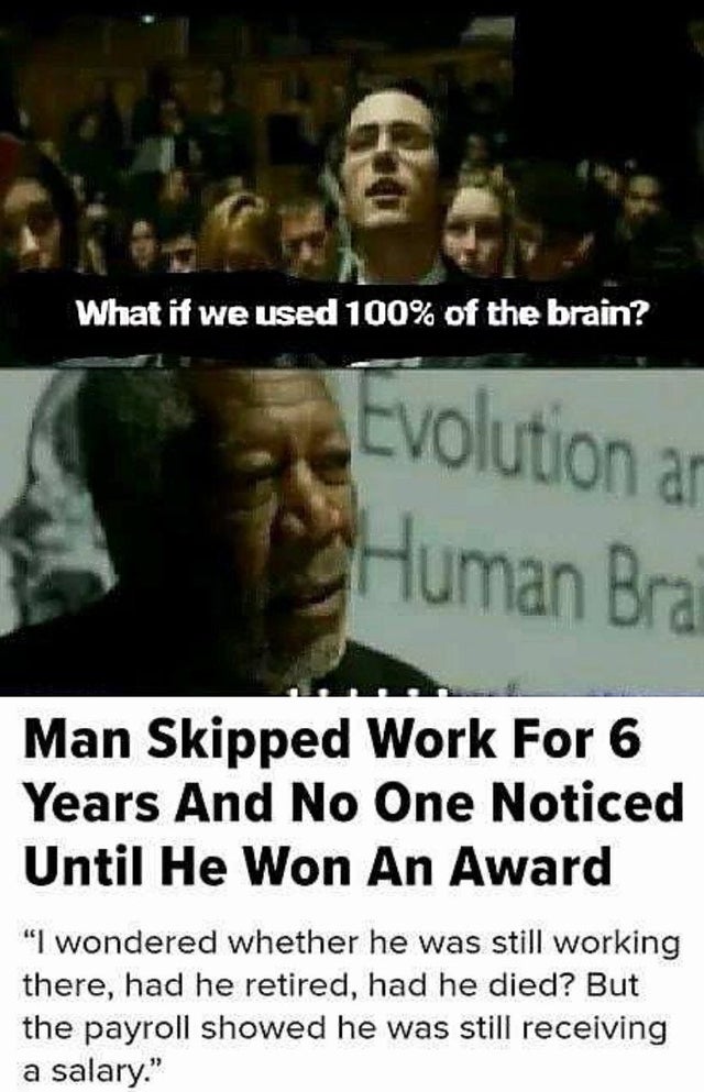 dank meme - if we used 100 of our brain meme racoon - What if we used 100% of the brain? Evolution ar Human Bra Man Skipped Work For 6 Years And No One Noticed Until He Won An Award "I wondered whether he was still working there, had he retired, had he di