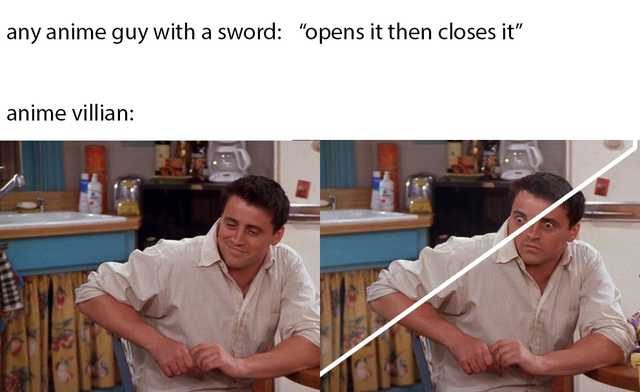 dank meme - last one of the decade memes - any anime guy with a sword "opens it then closes it" anime villian