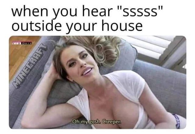 photo caption - when you hear "sssss" outside your house Minecraft Oh my gosh Creeper
