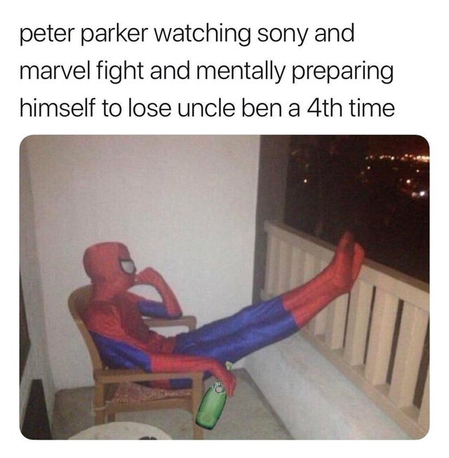 best meme - spider man memes sony disney - peter parker watching sony and marvel fight and mentally preparing himself to lose uncle ben a 4th time