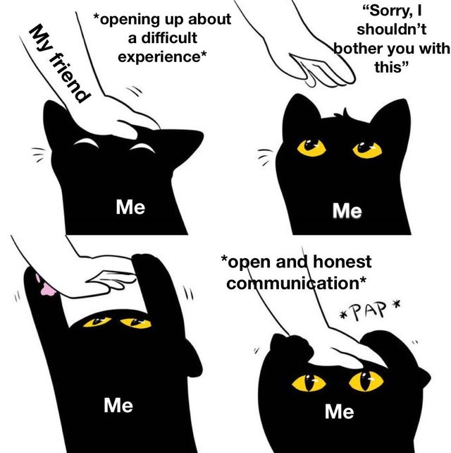 wholesome - cat pap meme - opening up about a difficult experience