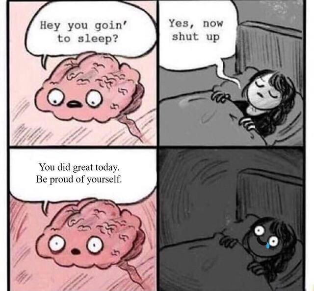 wholesome - sleeping brain meme - Hey you goin' to sleep? Yes, now shut up Oo You did great today. Be proud of yourself. S 0.0