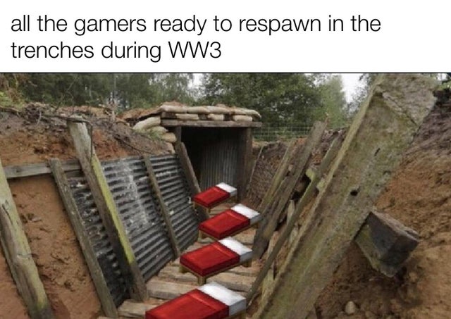 WWIII - sherwood pines play area - all the gamers ready to respawn in the trenches during WW3